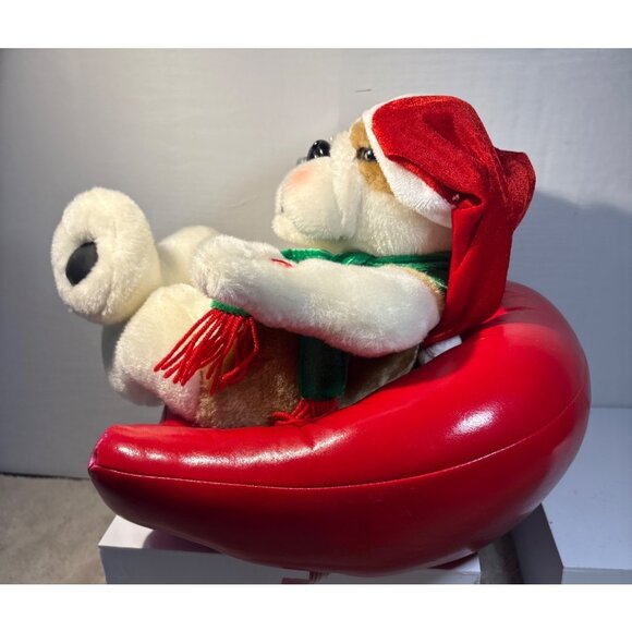 Holiday Bulldog Plush Singing In Chair Santa Hat Holding Flip Phone Christmas - Picture 6 of 11